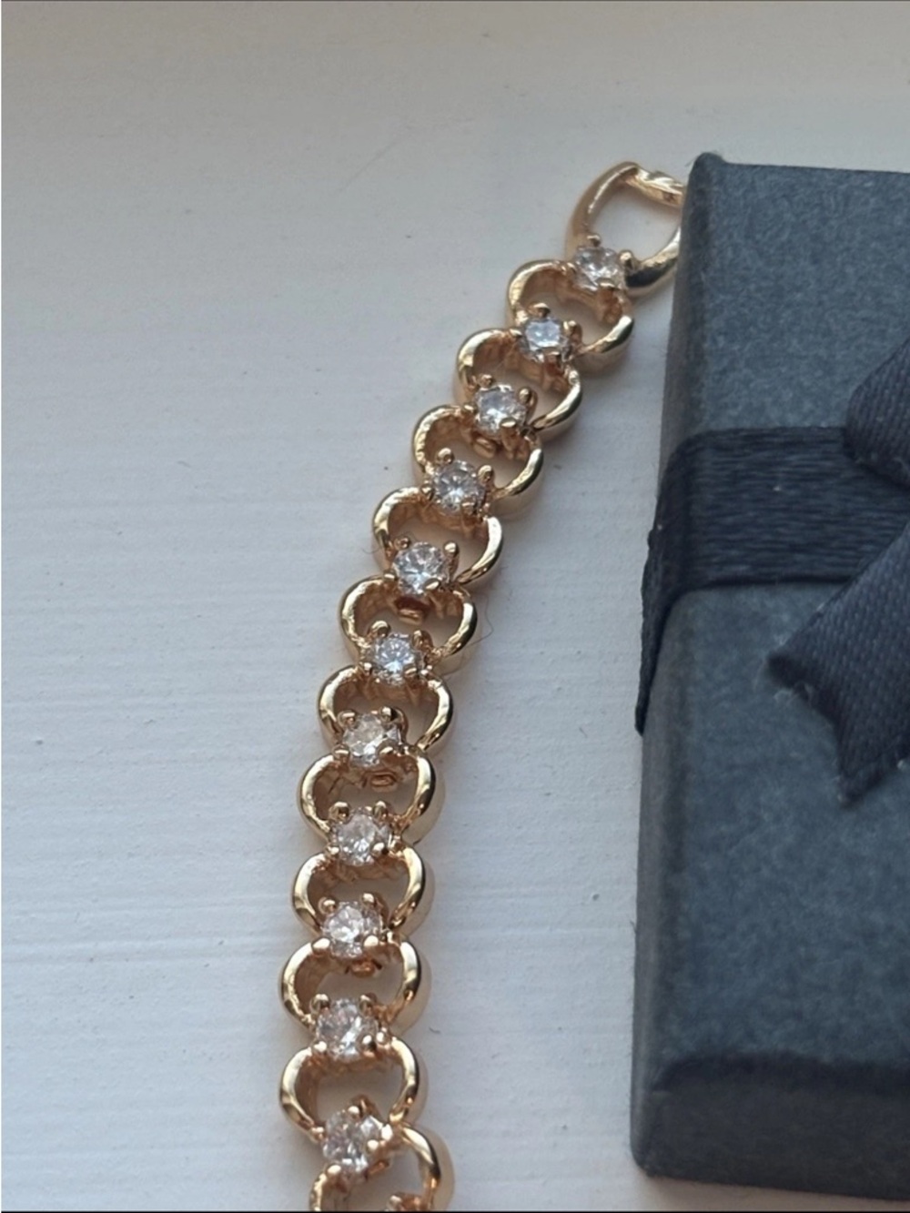 Rose Gold Plated Link Bracelet Dainty CZ Tennis Style Bracelet Elegant - Picture 11 of 13